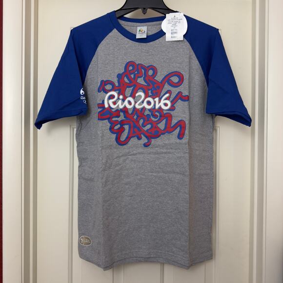 Rio 2016 Olympic T-Shirt NWT Raglan Gray Blue Size L Official Event Tee - Picture 3 of 11